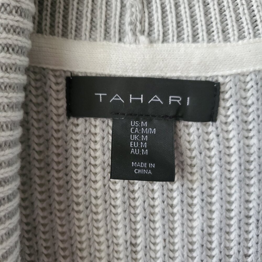 Tahari Gray Ribbed Open Front Cardigan M Cotton Blend Relaxed Fit Sweater - Picture 5 of 6